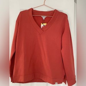 Orvis, V-Neck Dropped Sweater, Orange. New with tags.